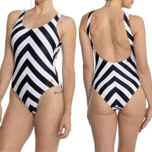 Perfect Moment Soleil One Piece Swimsuit NEW Navy Blue Snow White Chevron S